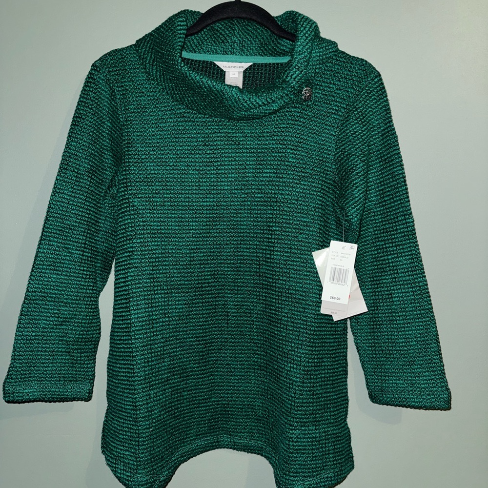 Multiples Teal Cowl Neck Sweater